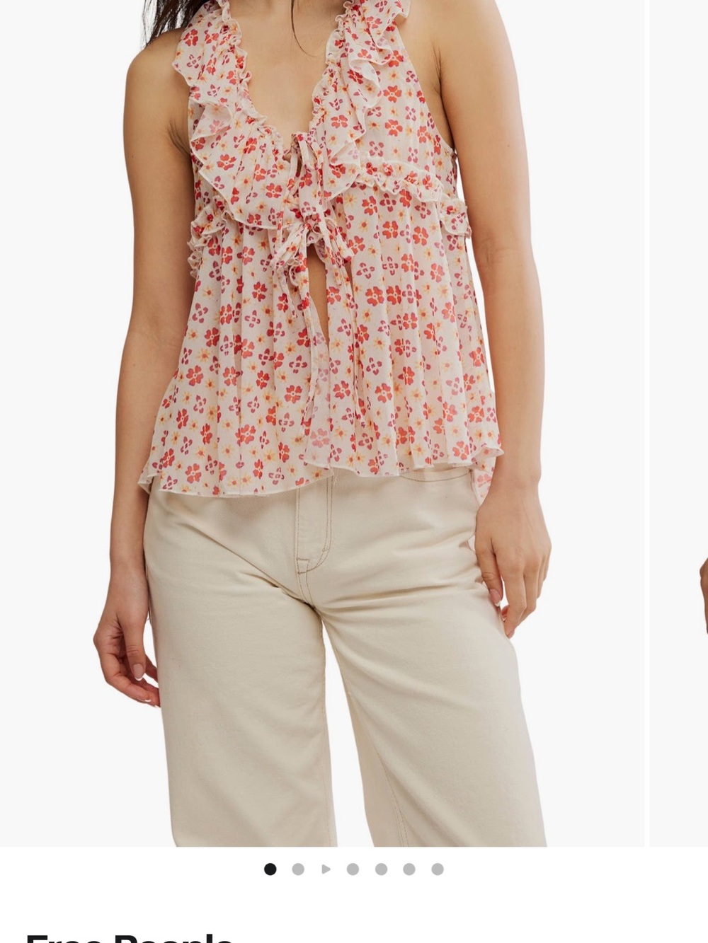 Free People Pink Floral Ruffle Tie-Front Tank